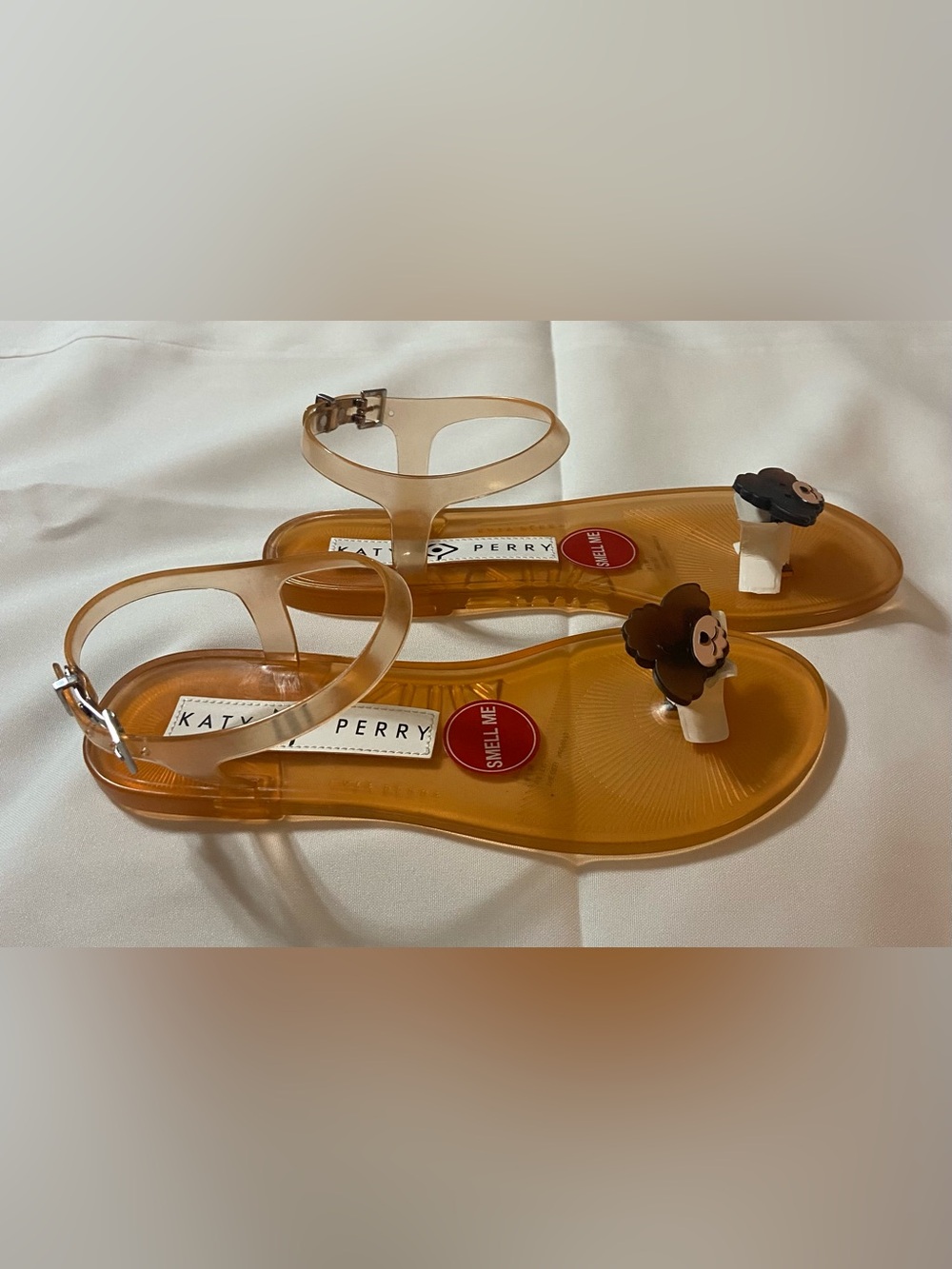 Katy Perry The Geli Nugget Sandals Brown Ankle Strap PVC - Women Size 6